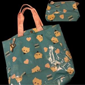 Cute Cat Print Tote Bag with Matching Pouch